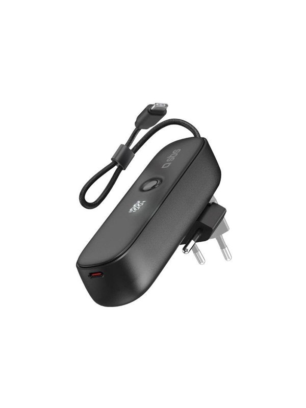 SBS Hybrid PD 20W 5000mAh Power Bank with Built-in Cable and Foldable Plug - Black Powerbank (Akku) - schwarz - 5000 mAh