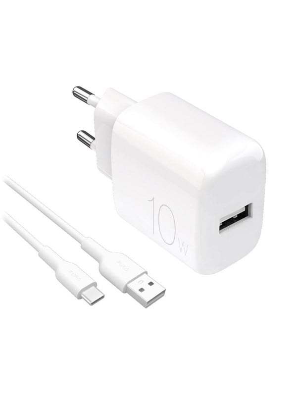 Puro PROLITE 10W USB-A wall charger + USB-A - USB-C cable 1.2m - white