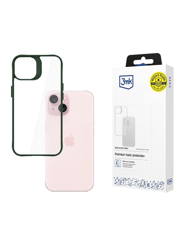 Image of 3mk Satin Armor Case+ Green for Apple iPhone 15 - transparent