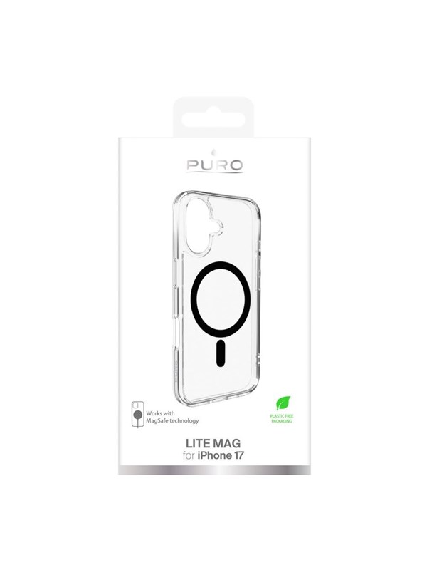 Puro Lite Mag TPU+PC Case Compatible with MagSafe for iPhone 17 - Transparent with Black Ring