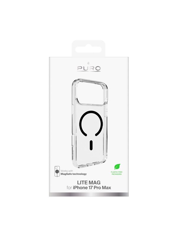 Puro Lite Mag TPU+PC Case Compatible with MagSafe for iPhone 17 Pro Max - Transparent with Black Ring