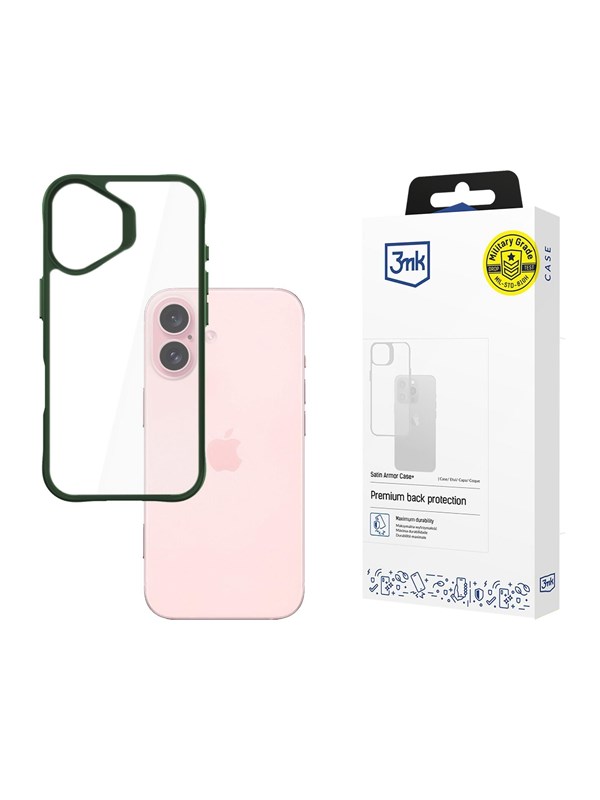 Image of 3mk Satin Armor Case+ Green for Apple iPhone 16 - transparent