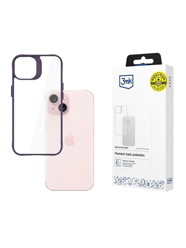 3mk Satin Armor Case+ Purple for Apple iPhone 15 - transparent