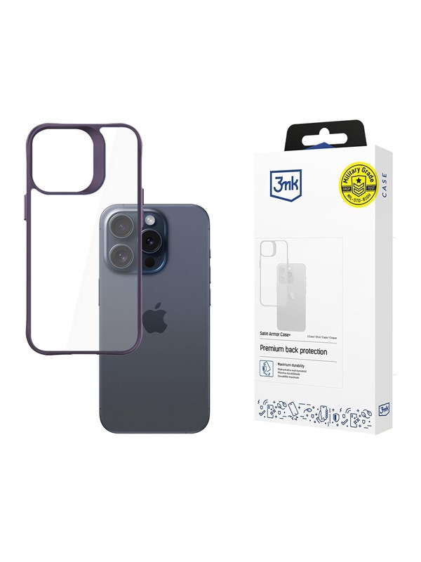 3mk Satin Armor Case+ Purple for Apple iPhone 15 Pro Max - Transparent