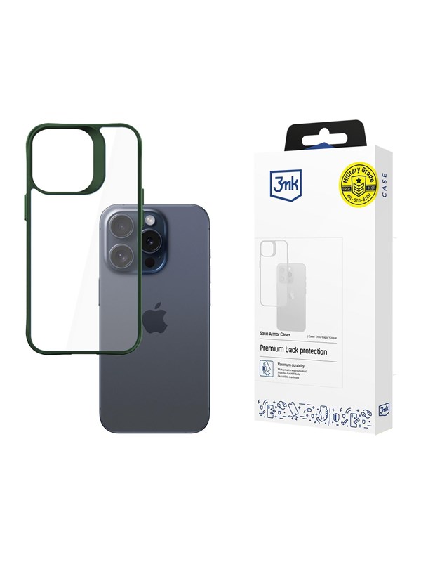 3mk Satin Armor Case+ Green for Apple iPhone 15 Pro Max - Transparent
