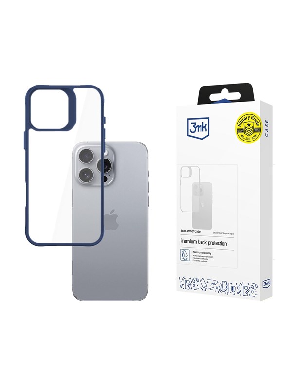 3mk Satin Armor Case+ Blue for Apple iPhone 16 Pro Max - transparent