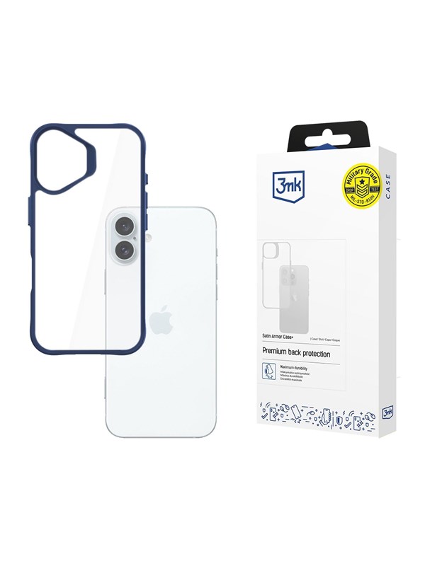 3mk Satin Armor Case+ Blue for Apple iPhone 16 Plus - transparent