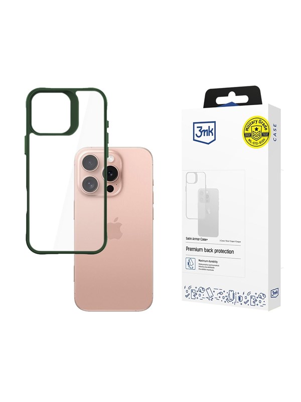 3mk Satin Armor Case+ Green for Apple iPhone 16 Pro - transparent
