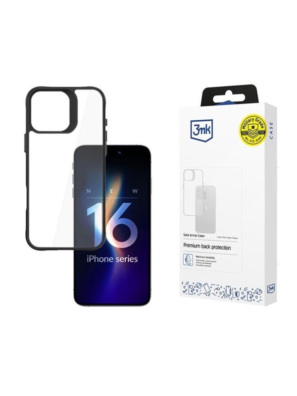 Image of 3mk Satin Armor Case+ for iPhone 16 Pro Max - Transparent with Black Frame