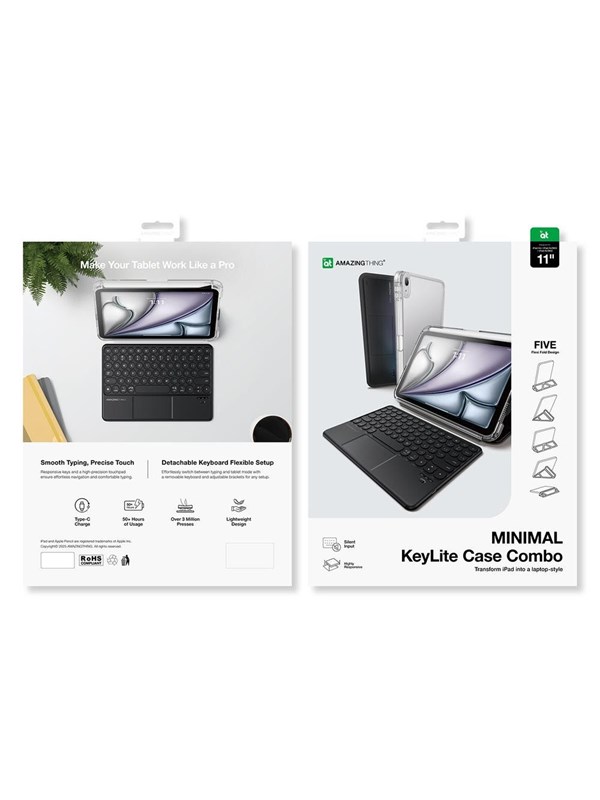 AmazingThing Minimal Case KeyLite Combo Keyboard Case for iPad Air 11 M2M3M4 202420252026 - Black US International