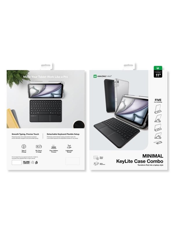 AmazingThing Minimal Case Keylite Combo Keyboard Case for iPad Air 13 M2M3M4 202420252026 - Black