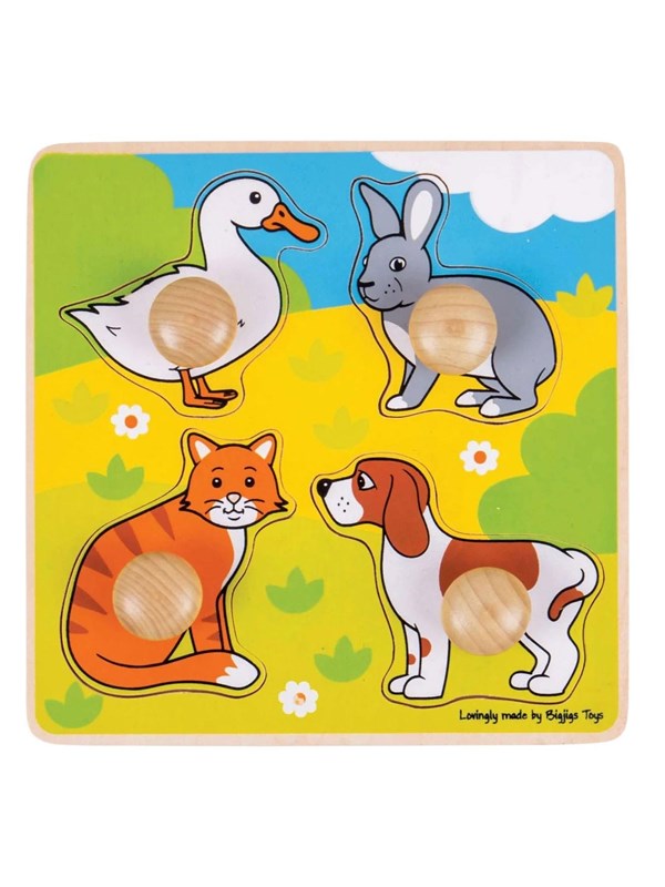 Bigjigs Wooden My First Knob Puzzle Pets - 4 pcs. Holz
