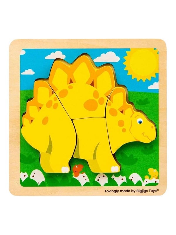 Bigjigs Wooden Shape Puzzle Stegosaurus - 4 pcs.