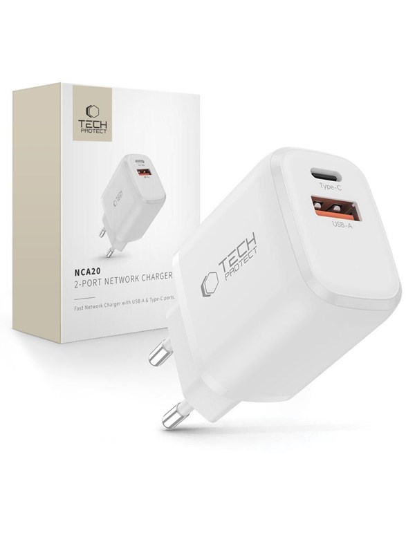 Tech-Protect NCA20 PD 20W QC3.0 USB-A / USB-C- wall charger - white