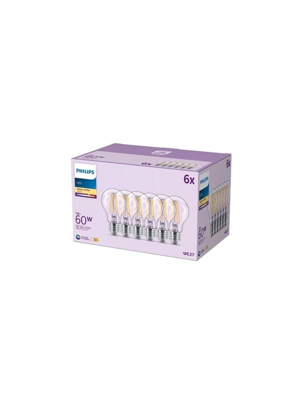 Signify Philips LED Classic Lampe 60W A60 E27 WW CL ND 6CT/4EC