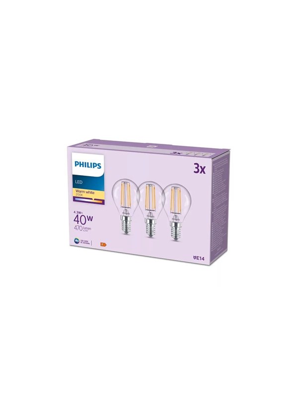 Philips LED-Lampe LED classic 40W P45 E14 WW CL ND 3CT/8EC E14