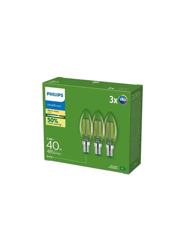 Signify Philips LED classic Kerzenl. 40W B35 E14 2700K UE 3CT/4 3er P.