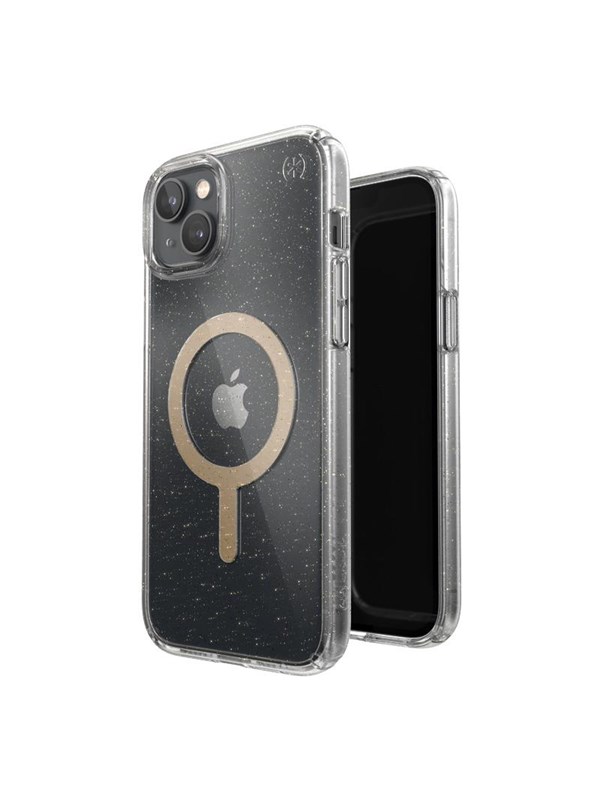 Speck Presidio Perfect-Clear with Glitter  MagSafe - iPhone 15 Plus  14 Plus Case with MICROBAN Coating - Clear  Gold Glitter