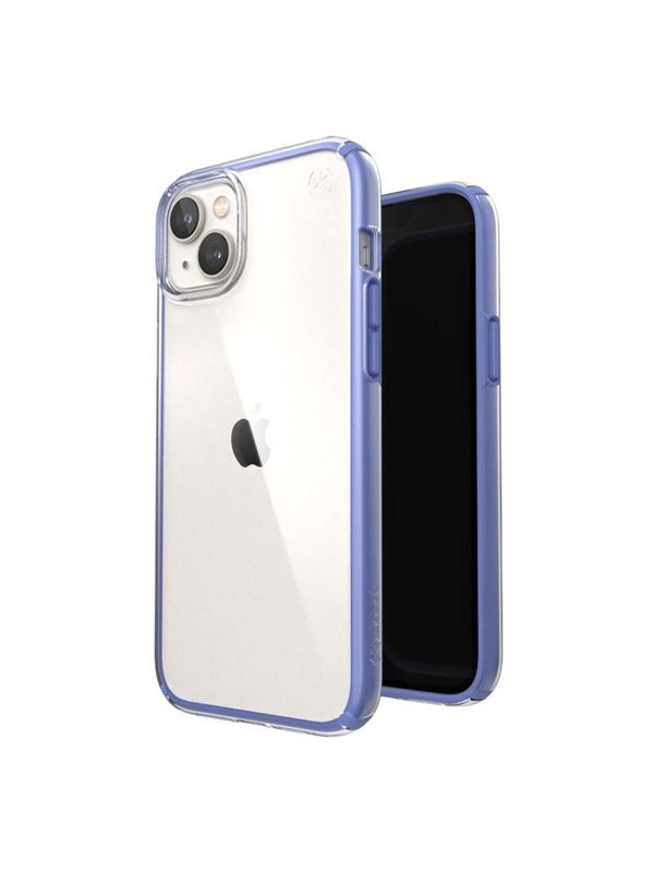 Speck Presidio Perfect-Clear with Impact Geometry - iPhone 15 Plus  14 Plus Case with MICROBAN Coating - Clear  Grounded Purple