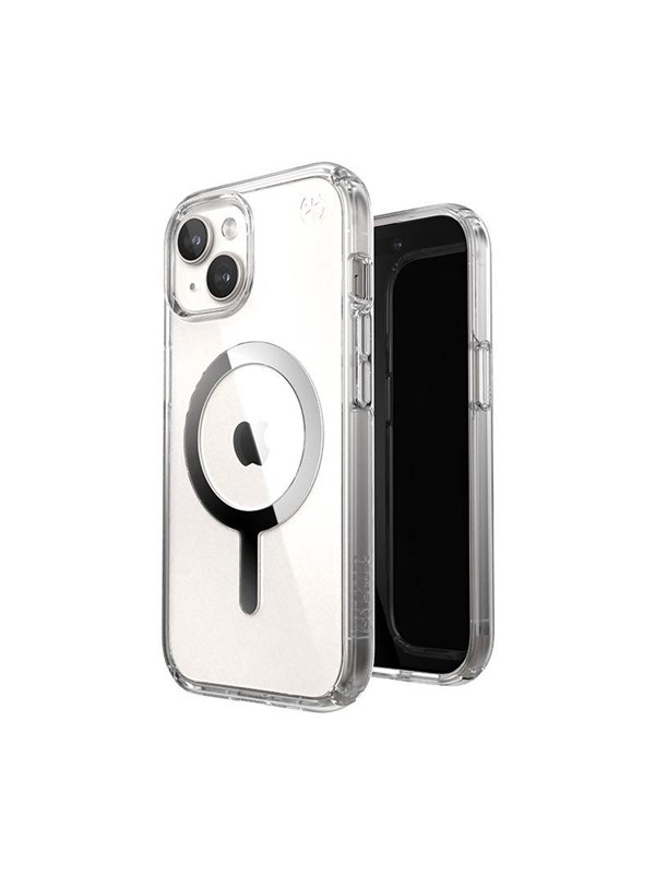 Speck Presidio Perfect-Clear MagSafe - iPhone 17e  16e  15  14  13 Case - Clear  Chrome Finish  Serene Silver