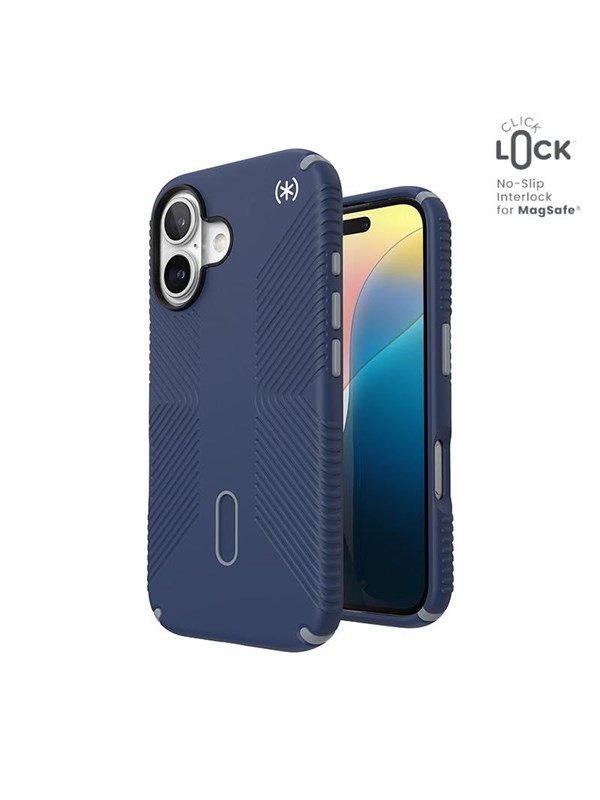 Speck Presidio2 Grip ClickLock  MagSafe - iPhone 16 Case - Coastal Blue  Dust Gray  White