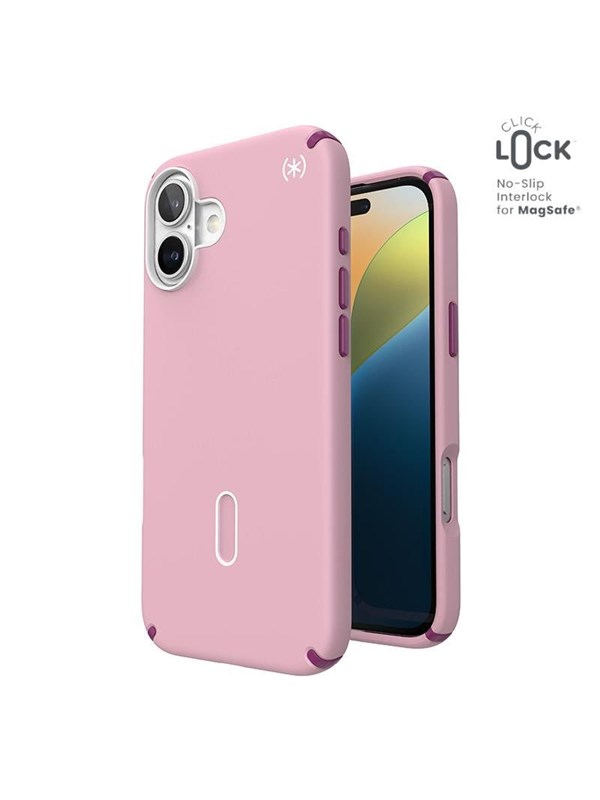 Speck Presidio2 Pro ClickLock  MagSafe - iPhone 16 Plus Case - Wednesday Pink  Boysenberry Purple  White