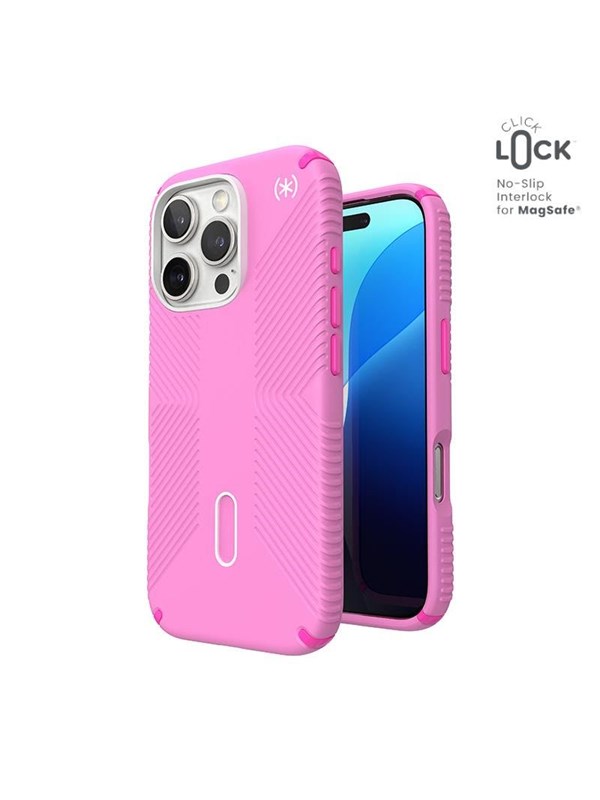 Speck Presidio2 Grip ClickLock  MagSafe - iPhone 16 Pro Case - True Pink  Shocking Pink  White