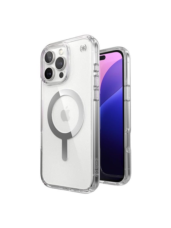 Speck Presidio Perfect-Clear MagSafe - iPhone 16 Pro Max Case - Clear  Chrome Finish  Serene Silver
