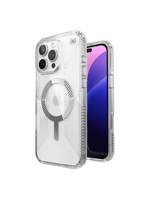 Speck Presidio Perfect-Clear Grip MagSafe - iPhone 16 Pro Max Case - Clear  Chrome Finish  Serene Silver