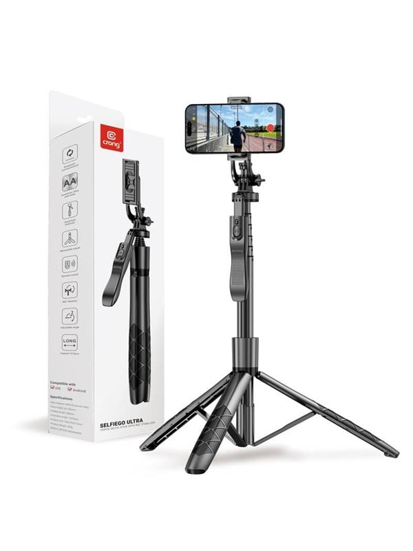 Crong SelfieGo Ultra – Bluetooth-Selfie-Stick-Stativ aus Aluminium (schwarz)