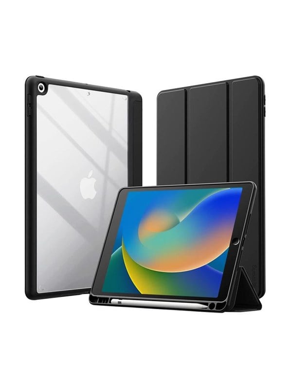 Image of CRONG PrimeFolio - iPad 10.2 (2021-2019) Case with Stand and Apple Pencil Storage - Black/Clear