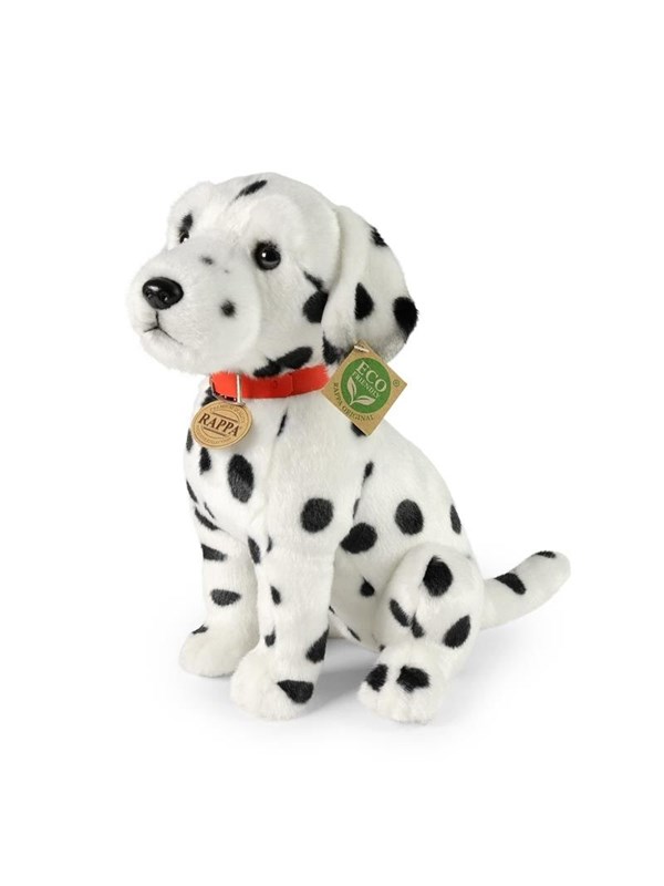 Rappa - Plush realistic Dalmatian dog mascot with collar sitting 30 cm Eco-Friendly