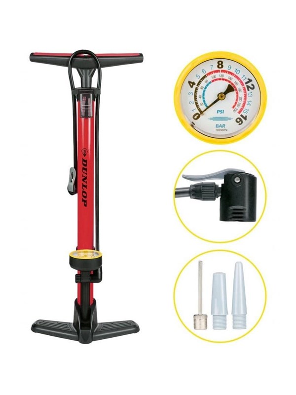 Fahrradpumpe mit Manometer - Fahrradpumpe für Dunlop Schrader und französische Ventile - Standpumpe inkl Adapter für Wasserspielzeug und Bälle