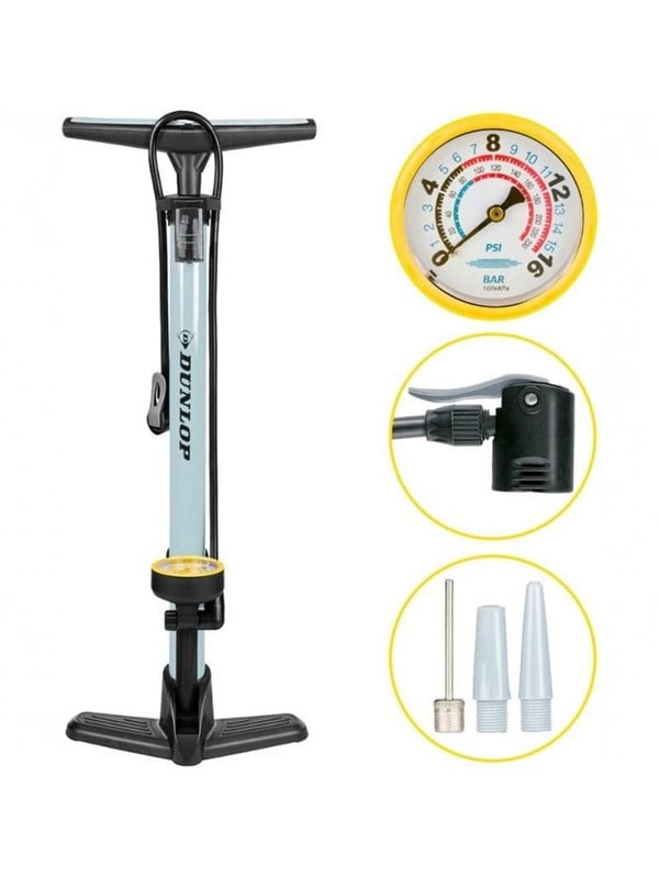 Dunlop - Floor pump for bikes balls mattresses with pressure gauge - Blue