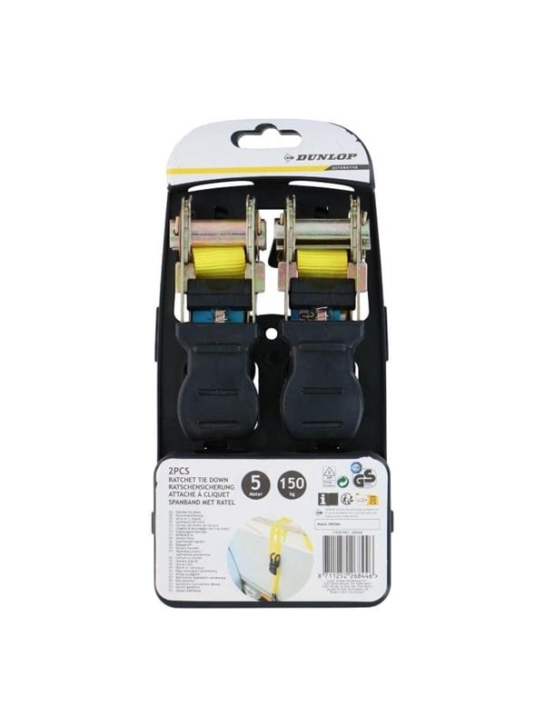 Dunlop - Ratchet Tie Down Strap with Locking Mechanism 5 m / 150 kg 2 pcs