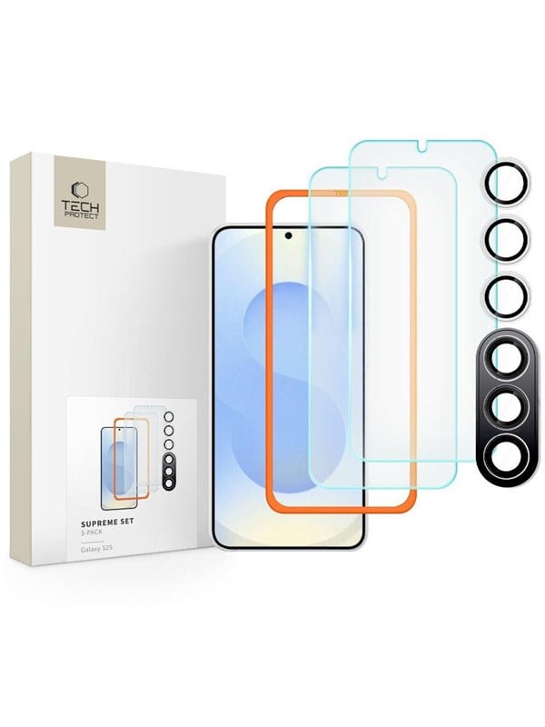 Tech-Protect Supreme Set for Samsung Galaxy S25 2x Tempered Glass for Display / Tempered Glass for Camera - Clear