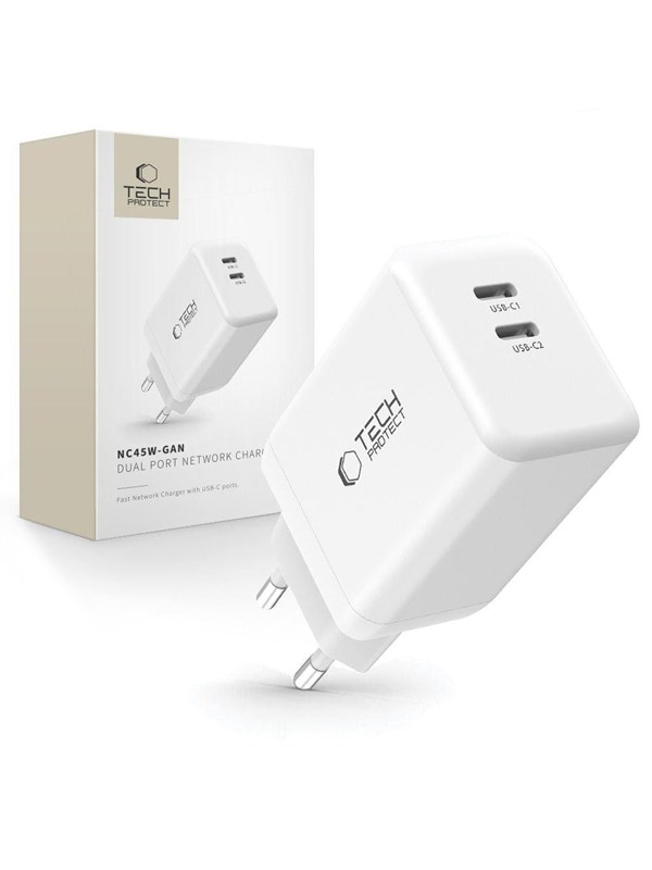 Tech-Protect NC45W-GAN 2-PORT PD45W Charger - White