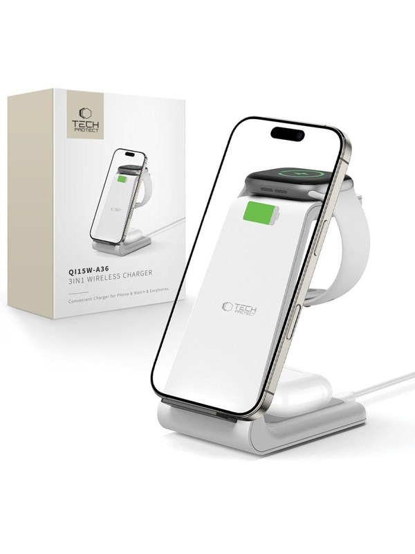 Tech-Protect QI15W-A36 3in1 Charging Station for Apple - White