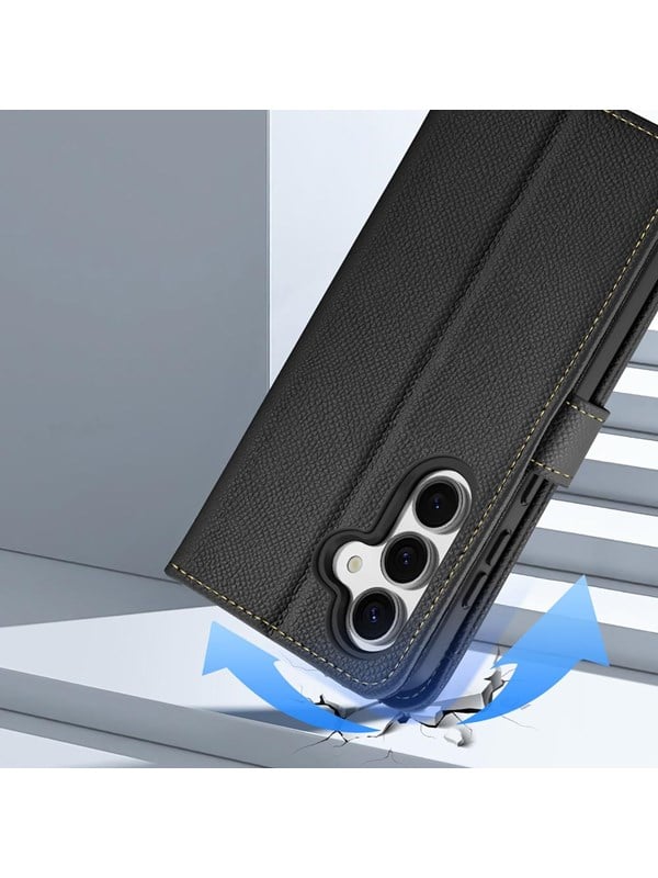Dux Ducis Lava Leather Case for Samsung Galaxy S25 with Detachable Magnetic Wallet - Black