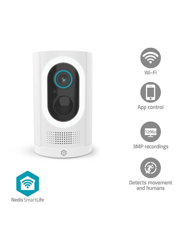 NEDIS SmartLife Außenkamera WIFICBO33WT, 3MP Full HD 1296p, IP65, kabellos, Mensch-Erkennung, Farb-Nachtsicht
