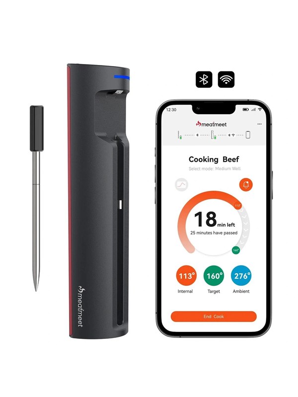 Meatmeet Pro smart kitchen thermometer with BluetoothWiFi app grill oven smoker - black