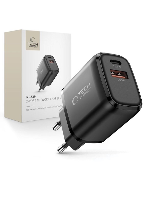 Tech-Protect NCA20 PD 20W  QC30 USB-A  USB-C- black