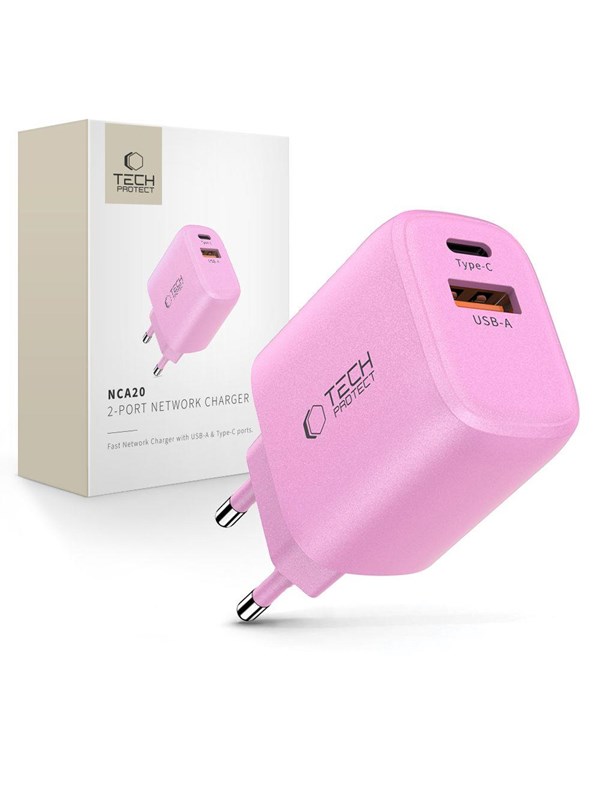 Tech-Protect NCA20 PD 20W QC30 USB-A  USB-C - Pink