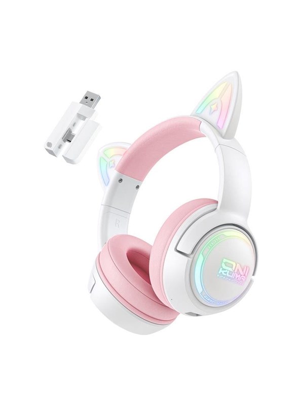 ONIKUMA GT838 kabellose Bluetooth Gaming Kopfhörer mit Mikrofon und RGB rosa weiß
