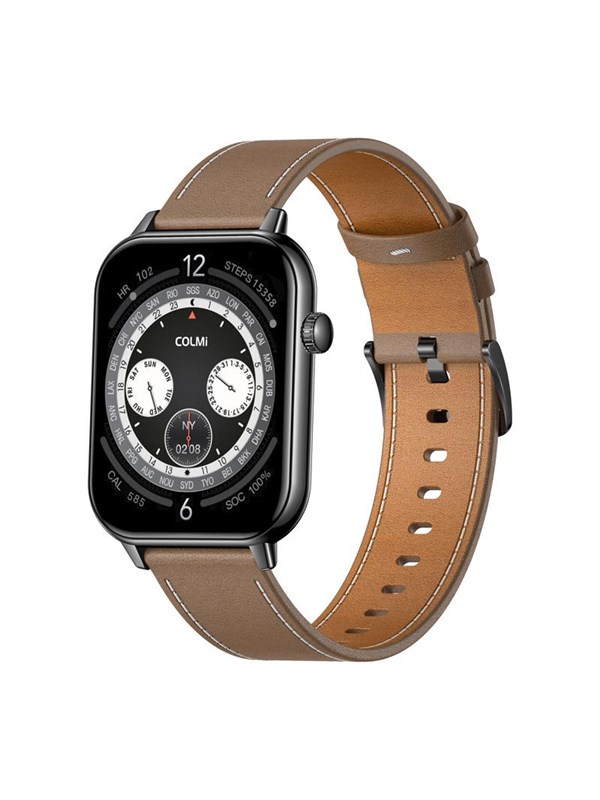 Colmi C28 Bluetooth 1,93" AMOLED Schwarz Lederarmband Braun L Wasserdicht IP68 Pulsmesser