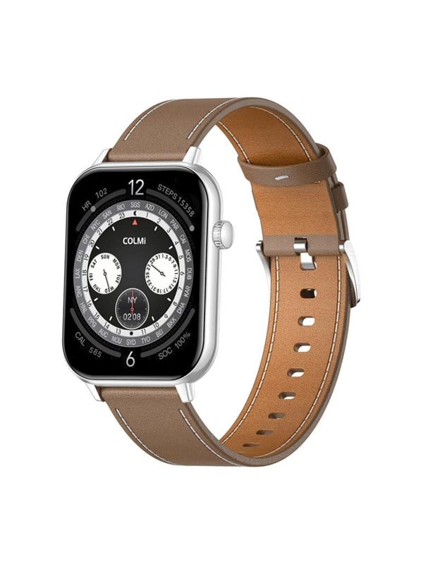 Colmi C28 Bluetooth 1,93" AMOLED Silber Braun Lederarmband M/L Pulsmesser Schlafmonitor