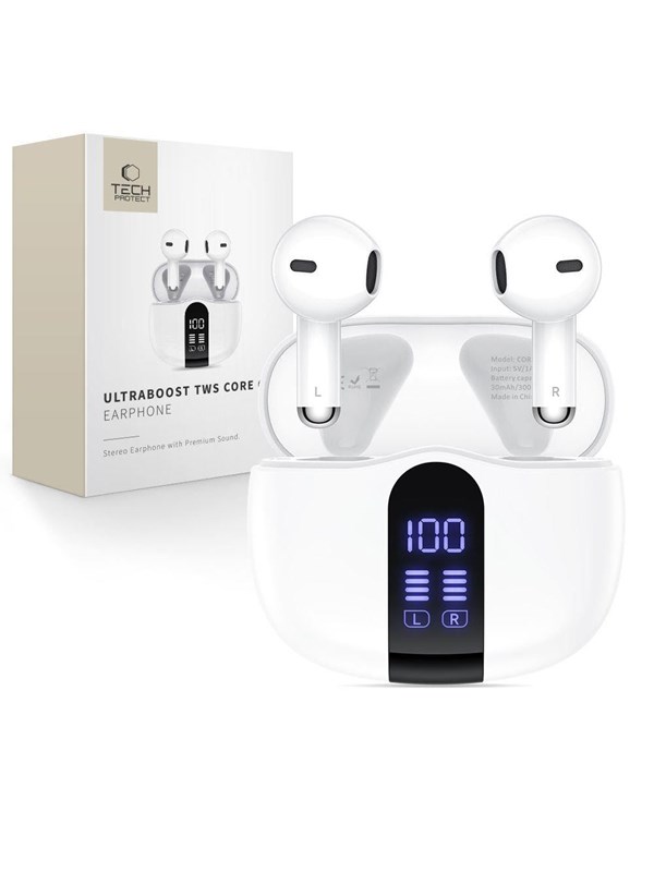 Bluetooth-Headset Tech-Protect Ultraboost Core G2, TWS, Weiß