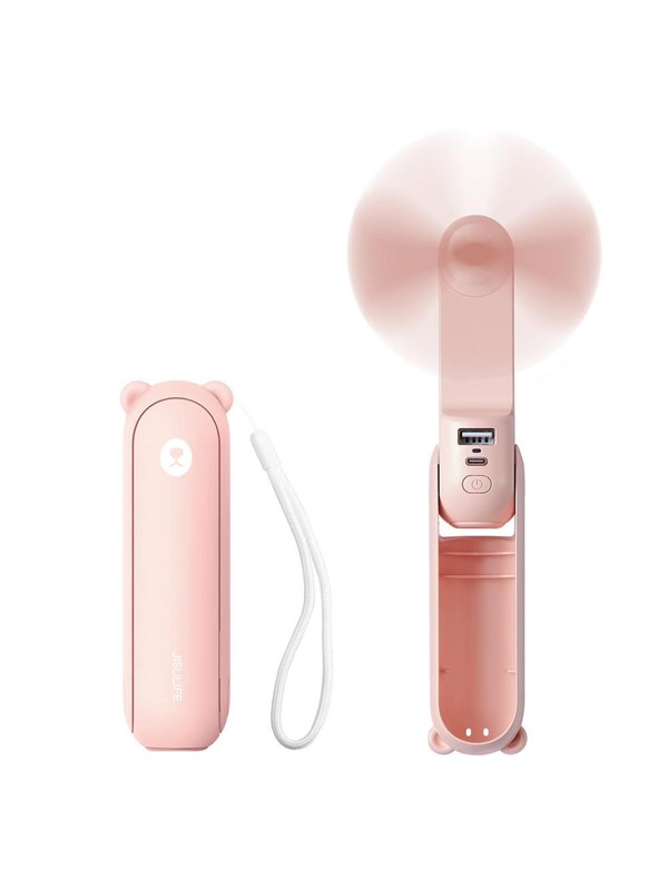 Jisulife Handheld Fan Life8 Portable USB Fan with Power Bank Function 2000mAh and Flashlight - Pink Powerbank (Akku) - Pink - 2000 mAh
