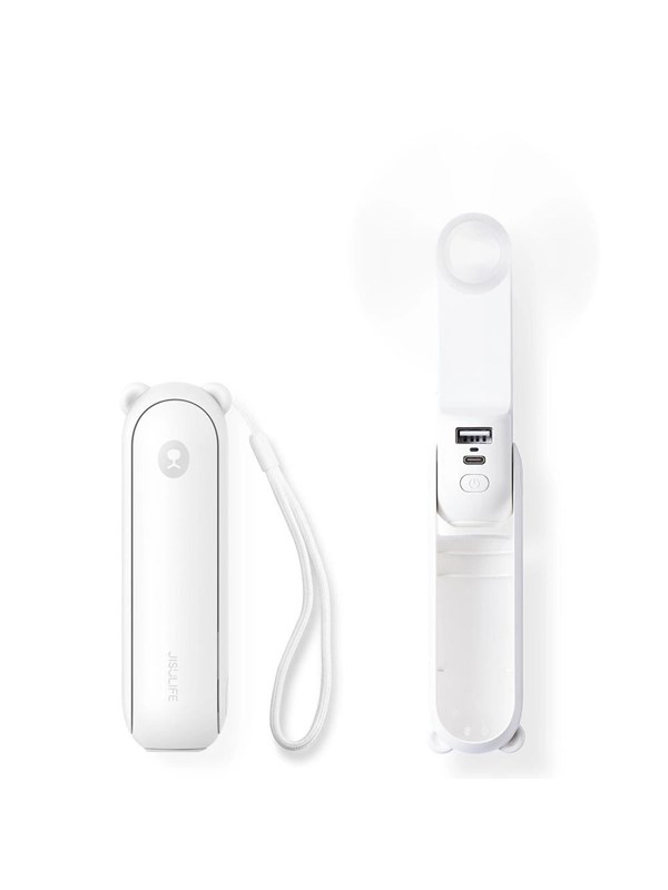 Jisulife Handheld Fan Life8 Plus Portable USB Fan with Power Bank Function 4500mAh and Flashlight - White Powerbank (Akku) - Weiß - 4500 mAh
