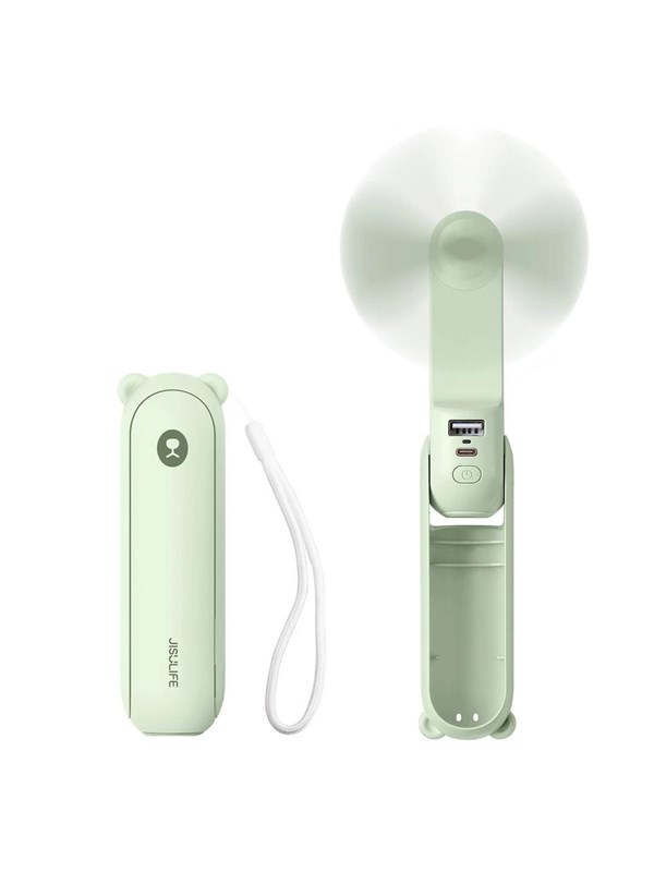 Jisulife Handheld Fan Life8 Plus Portable USB Fan with Power Bank Function 4500mAh and Flashlight - Green Powerbank (Akku) - Grün - 4500 mAh